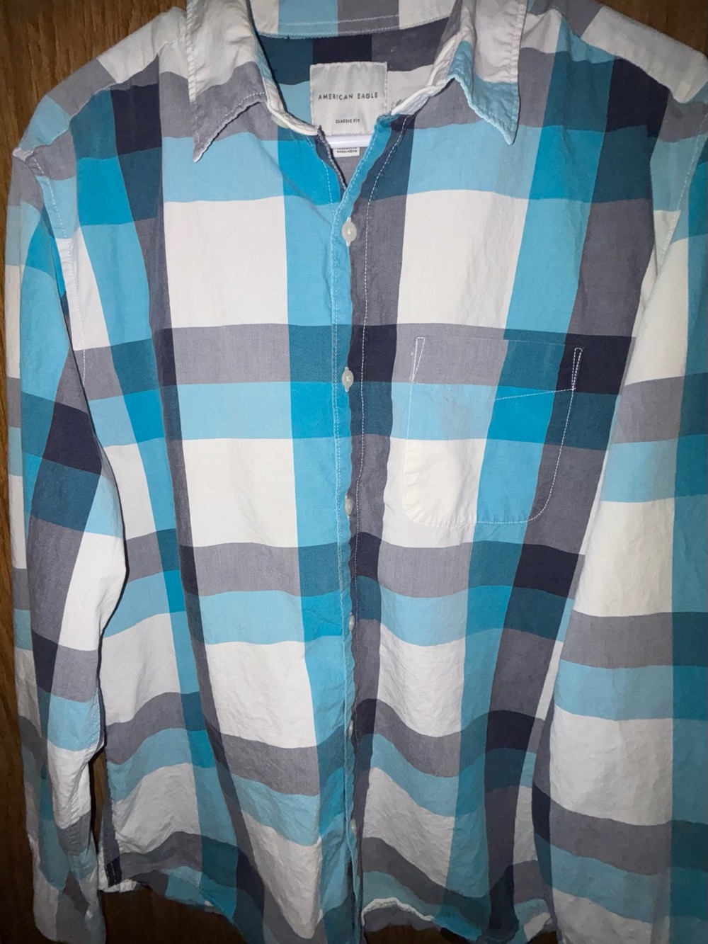 American Eagle Outfitters Blue and White Plaid Button-Down Shirt